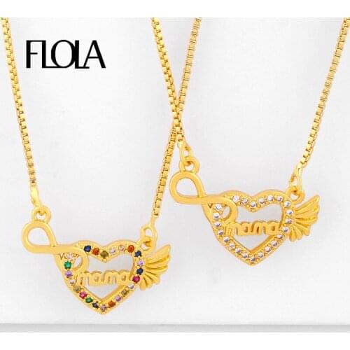 FLOLA Rainbow CZ Mama Necklaces For Women With Crystal Gold Love Letter Mom Necklaces Pendant Heart Fashion Jewelry Gift nkeq48