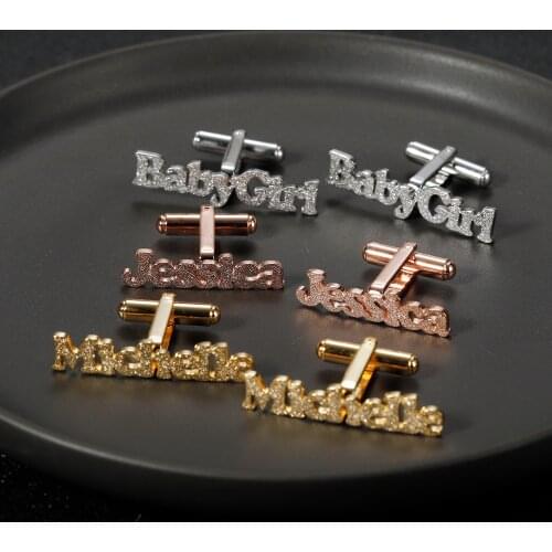 Personalized Name Cufflinks Light Plated Frosted Stainless Steel Jewelry & Custom Name Cufflinks for Women Party Fashion Gift