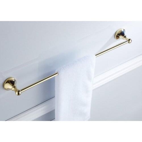Luxury Gold Color Brass Wall Mounted Bathroom Hardware Single Towel Rail Bar Holder Dba875