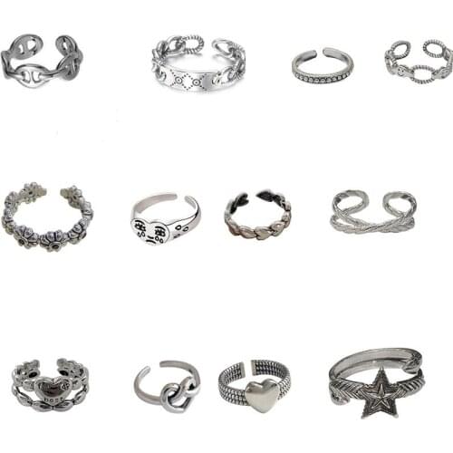 SOHOT Punk Trendy Titanium Steel Zircon Irregular Hollow out Multilayer Open Rings Set Unisex Finger accessories Drop Shipping