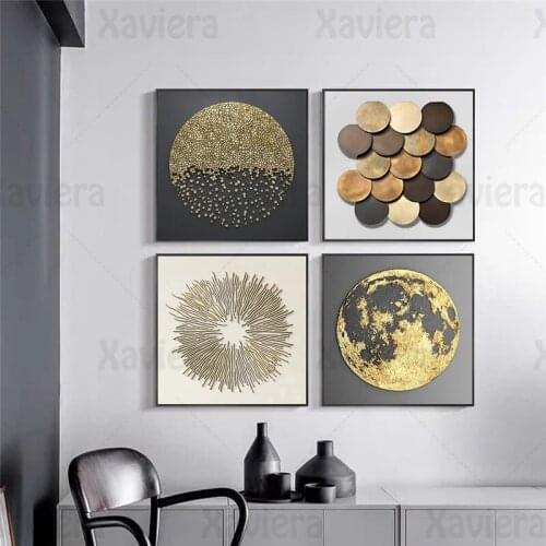 Modern Abstract Canvas Painting Golden Circle Wall Art Retro Luxury Home Decor Living Room Mural Interior Decor Poster and Print