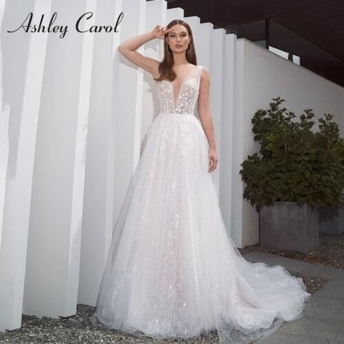 Ashley Carol A-Line Wedding Dress 2021 Delicate Beaded Lace Appliques Flowers Bride Sleeveless Princess Bridal Gown