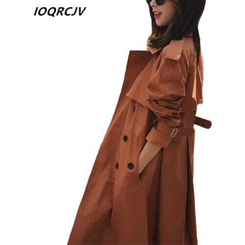 2018 Casual Women Autumn Fashion Double Breasted Mid-long Trench Coat Women Khaki Slim Belt Cloak Mujer Windbreaker Female S3