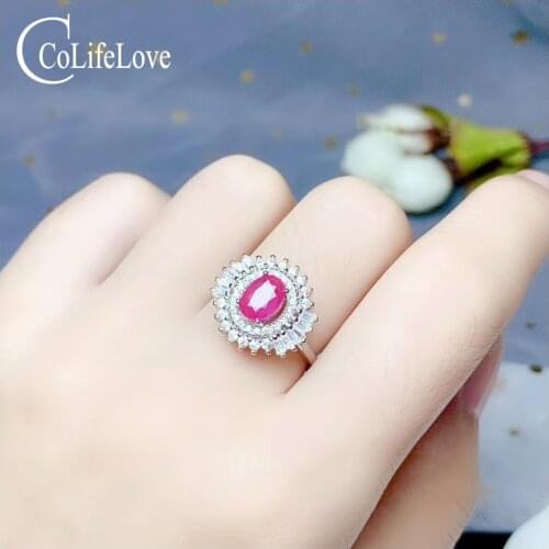 CoLife Jewelry 100% Natural Ruby Ring for Party 5*7mm 0.7ct Real Ruby Silver Ring 925 Silver Ruby Fine Jewelry Gift for Woman