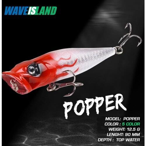 WAVEISLAND Popper Fishing Lures 9cm12.5g Whopper Lures Fake Bait Isca Artificial Topwater Lure Popper Saltwater laser lures