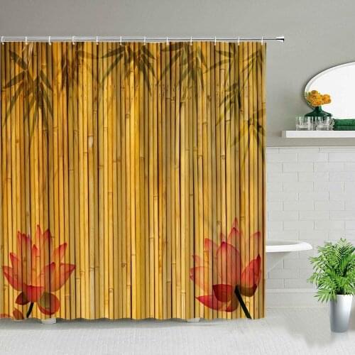 Simulation 3D Printing Bamboo Green Leaf Flower Waterproof Shower Curtain Bathroom Renovation Home Decoration