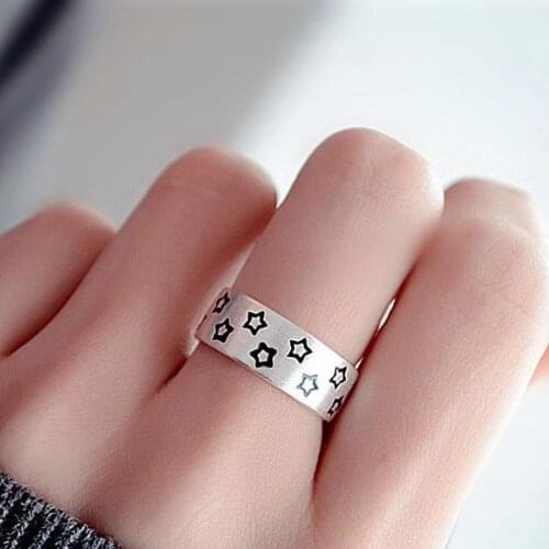 Punk New Silver Color Large Star Finger Rings for Women Gift Ladies Adjustable Size Antique Rings Anillos Open Ring for Girl