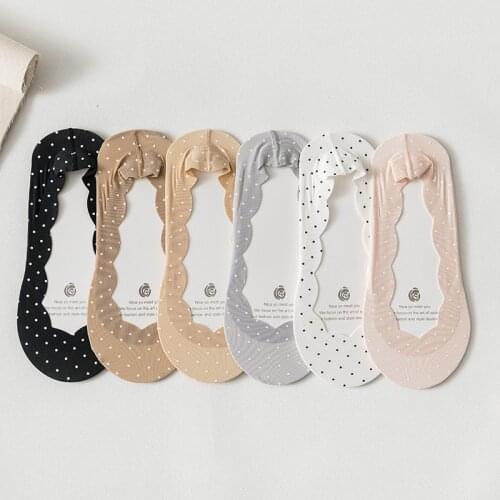 Women Sock Slippers 2020 Spring New Ice Silk Socks Women Cute Dots Color Korean Style Fashion Girl Casual Invisible Socks Female