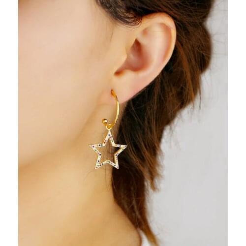 2021 Gold Filled Fashion Hollow Rainbow Cz Star Charm Dangle Earrings For Women Ladies Classic Five-pointed Party Jewelry Gifts