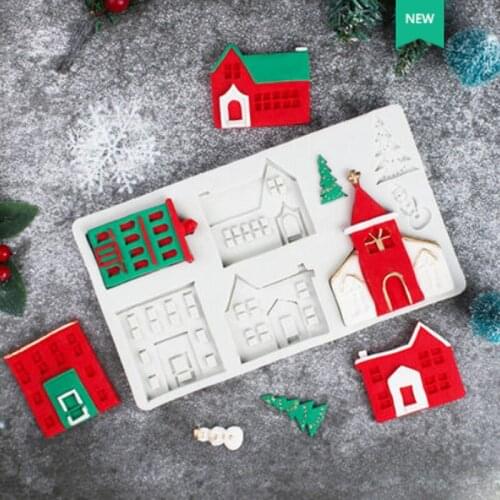 Winter Village Molds Fondant Cake Decorating Tools Silicone Molds Sugarcraft Chocolate Baking Tools for Cakes Gumpaste Form
