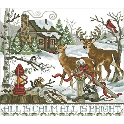 Winter Christmas Wonderland-Elk 2 Counted Cross Stitch 11CT 14CT 18CT DIY Chinese Cross Stitch Kits Embroidery Needlework Sets
