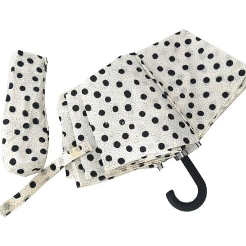 Fashionable and Simple Polka Dot Print Umbrella for Women Three-Folding Portable UV Sun Umbrella Windproof and Waterproof Elegan