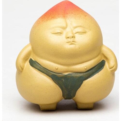 1pc Purple Clay Tea pet Peach Model Sculpture Simulation Fruit Ornaments Handmade Crafts Home Tea Set Decoration