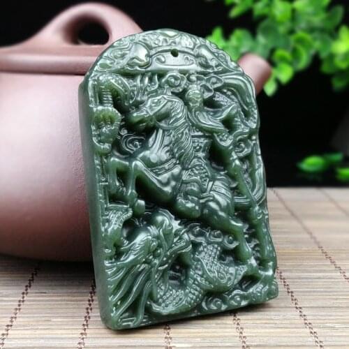 100% natural hetian green jade pendant horse riding Guanyu jade necklace brand men jade jewelry jadeite jade