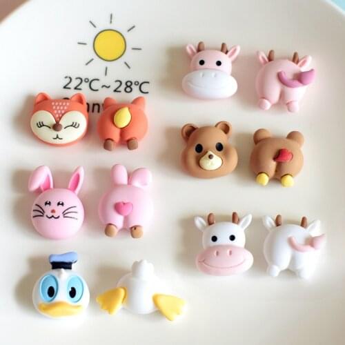 12pcs Cute Rabbit Fox Cows Flatback Resin Cabochon Cartoon Characters For Hair Bow Centers DIY Scrapbooking Decor Accessories