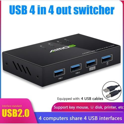4 Ports KVM USB Switch Printer Monitor 4 In 4 Out Extender Splitter Box 4 PCs Sharing 4 Devices USB 2.0 Extender Splitter Box