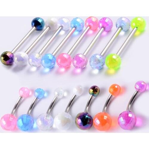 8pcs Mixed Style Acrylic Tongue Bar Ring Industrial Barbell Ring Ear Studs Tragus Lobe Belly Button Ring Piercing Body Jewelry