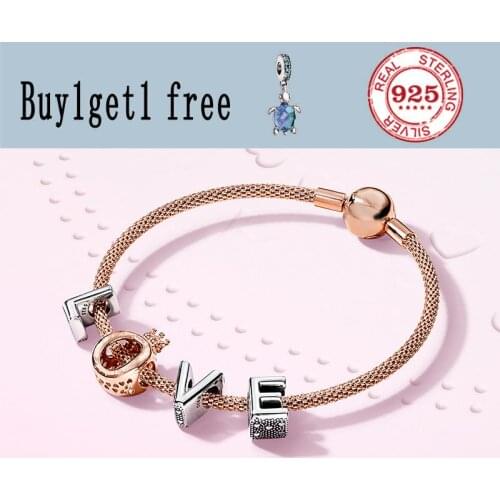 Rose Gold Moments S925 Silver Mesh pandora Bracelet Women DIY Crown Love Beads Charm Chain Jewelry Valentines Day Gift