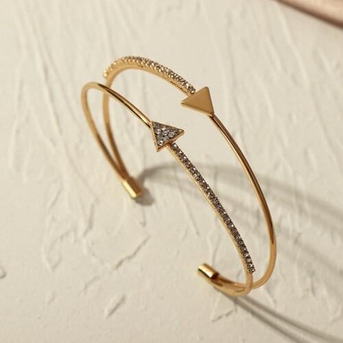 Hot New Fashion Adjustable Crystal Double Layer Heart Arrow Bilezik Cuff Opening Bracelet For Women Jewelry Gift Mujer Pulseras