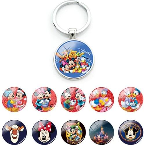 Disney Family Characters Pictures Key Rings Hot Sale Pendant Glass Dome Cabochon Keychains for Women New Fashion Jewelry DSY311