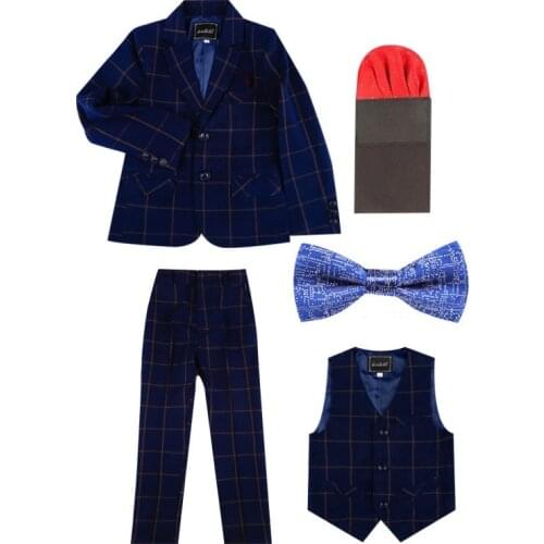 2019 Kids Plaid Wedding Blazer Suit Brand Flower Boys Formal Piano Performance Tuxedos School Suit Kids Spring Clothing Set L9