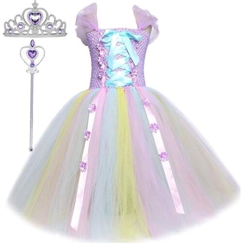 Princess Rapunzal Long Dress Costume for Girls Kids Tangled Cosplay Dresses Ankle Length Children Fancy Clothes for New Year