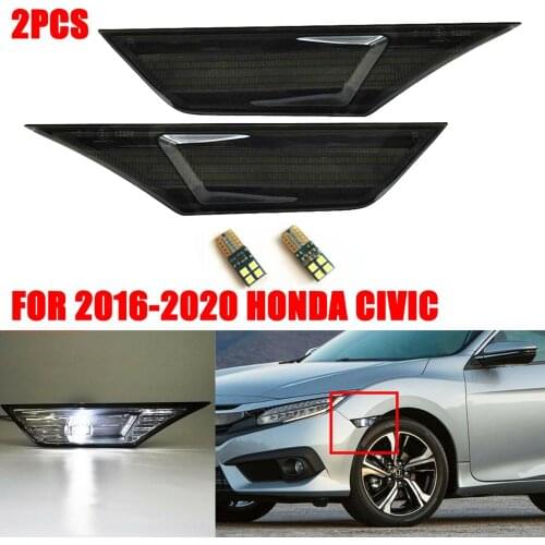 For 2016-19 Honda Civic Smoked Side Marker Lamp Turn Signal Light with LED Bulb