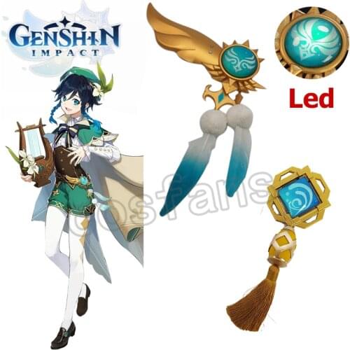 Genshin Impact Venti Cosplay Unisex 50cm Blue Wig Cosplay Anime Venti cosplay waist wear eye of god accessories prop hand-making