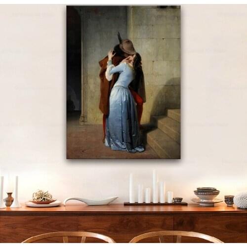 Italy Painter Francesco Hayez Kiss Il Bacio Canvas Painting Posters and Print Wall Art Picture for Living Room Home Decor Cuadro