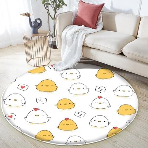Alfombra Cute Yellow White Chicken Pattern Flannel Carpet Non-Slip Round Carpet Bedroom Living Room Home Decor Fashion Carpet