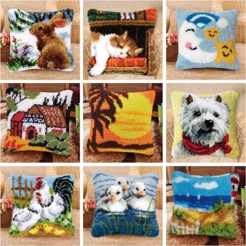 Beautiful Scenery Button Package Carpet Embroidery Pillow Foamiran For Needlework Do It Yourself Latch Hook Cartoon Animals H