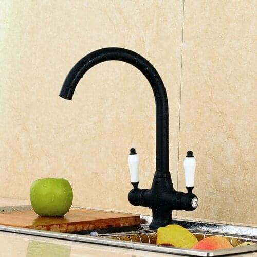 Kitchen Faucet Copper Alloy Sink Basin Mixer Tap Double Handle Deck Mounted Cold and Hot Water Mixer Tap Crane Wash Basin Faucet