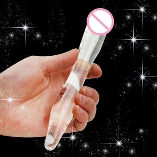 ORISSI Double Headed Pyrex Glass Dildo Crystal Fake Penis Women Men Masturation Tools Clitoris Stimulator Anal Butt Plugs Dildo