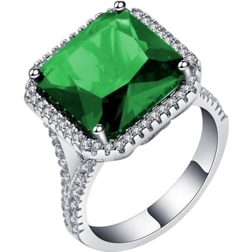 Hot Big Green Blue Clear Sparkly CZ Wedding Ring Finger Jewelry Cocktail Party Band Rings For Woman Lady Girls gift Dropshipping