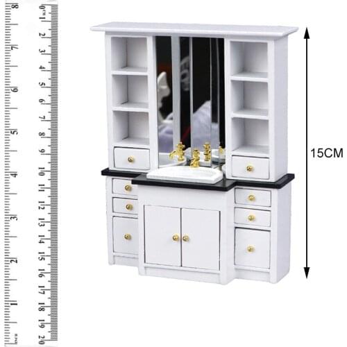 1:12 Dollhouse Furniture Sink Cabinet with Storage And Mirror for DIY Craft Lovers And Little Girl White