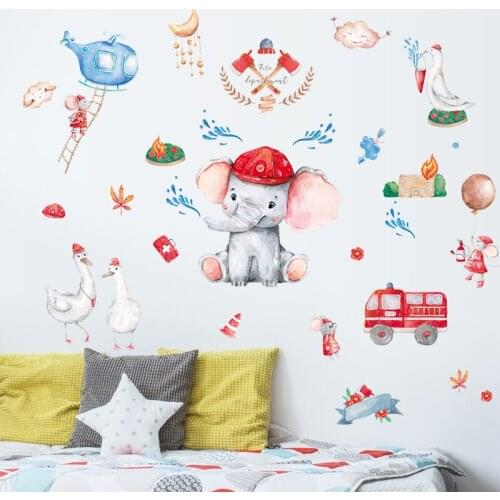 Cartoon Calf Elephant Duck Stickers Bus Whirlybird Wallpaper Kids Bedroom Decorative Decals Creative Babys Room Wall Mural