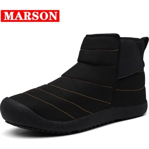 MARSON Couples Warm Snow Boots Men Fashion Womens ankle Boot With Fur Winter Snow Shoes Waterproof Plus Size Walking Outdoor