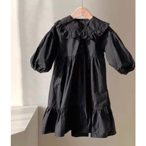 2020 Autumn Vintage Girl Dress Cotton linen Cute Princess Party Frocks Puff Sleeves Black Girl Dress Kids Clothes For 1 to 8 Yrs