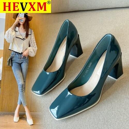 Autumn Women Shoes Pumps Ladies Genuine Leather Slip on Round Toe High Heels Wedding Shoes Thick Heel Footwear 8CM