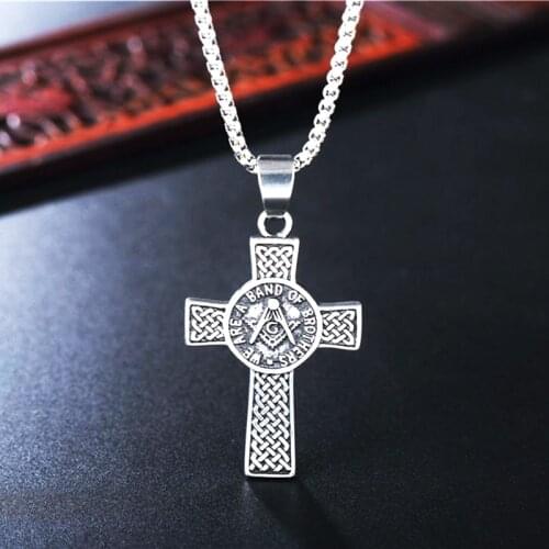 Retro Celtic Cross & AG Masonic Logo Pendant Necklace for Men Fashion Charm Pendant Religious Party Jewelry Wholesale Accessorie