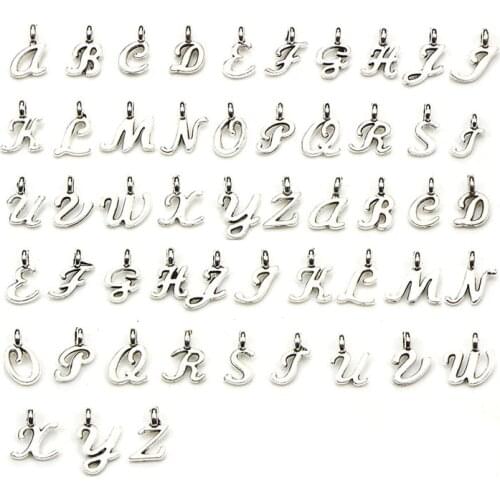 52Pcs/Set Bulk Lots Tibetan Silver Mix Charm 26 Letter A-Z Pendants Jewelry DIY