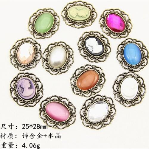 5pcs/lot Flatback Metal Buttons Oval Crystal Decorative Button Handmade Ornament Scrapbooking Craft Diy Apparel Accessories