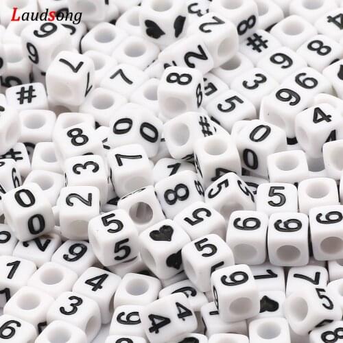 Mixed Number Heart Letter Acrylic Beads 6mm Square Spacer Loose Beads For Jewelry Making Handmade Diy Bracelet Necklace