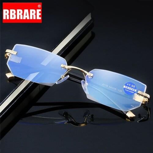 RBRARE Anti Blue Light Reading Glasses Men/Women Rimeles Eyeglasses Men Anti Fatigue Hyperopia Presbyopic Eyewear Espejuelos