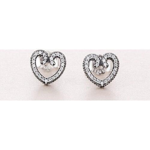 Heart Swirls Stud Earrings Fashion 925 Sterling Silver Earrings for Women Charm Jewelry Clear CZ Crystal Girls Earrings Love
