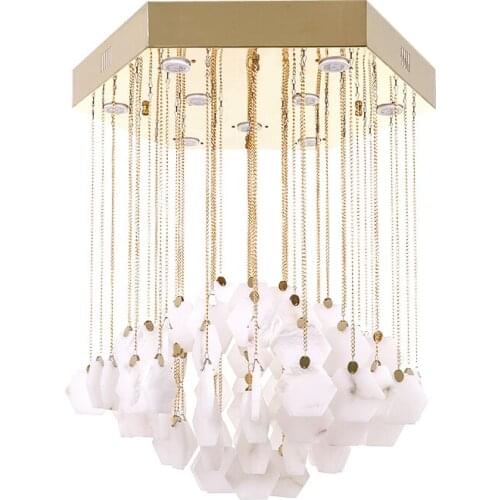 Modern Living Room Luxury Mable Led GU10 Pendant Lights Lustre Gold Steel Hexagon Canopy Hanging Lamp Indoor Lighting Fixtures