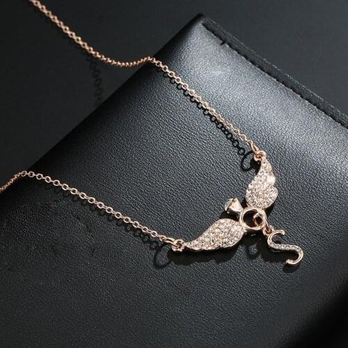 Rhinestone Inlaid Letter S Angel Wing Pendant Chain Necklace Women Jewelry Necklace Women Angel Wing Pendant Angel Charm Gifts