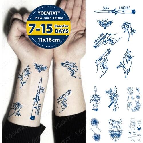 Juice ink Waterproof Temporary Tattoo Sticker Knife Gun Rose Flower Bee Blood Flash Semi-permanent Tatoo Body Art Fake Tatto