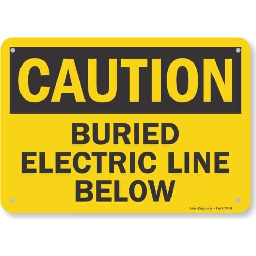 U91280NA7x10 "Caution Buried Electric Line Below" Sign | 7" x8" Aluminum Black on Yellow