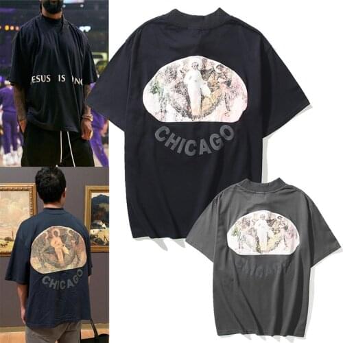 Street Hipster Kanye Religious Oil Painting Foam Printing T-shirts Men Women Summer Casual Loose Short Sleeve Cotton Tops Tees